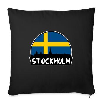 Stockholm Suède Flag Skyline Silhouette Voyage - Housse de coussin décorative 45 x 45 cm - noir - Devant