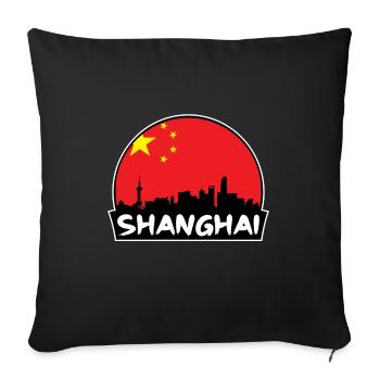 Shanghai China Flag Skyline Silhouette Voyage - Housse de coussin décorative 45 x 45 cm - noir - Devant
