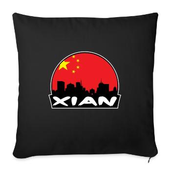 Xian Chine Flag Skyline Silhouette Voyage - Housse de coussin décorative 45 x 45 cm - noir - Devant