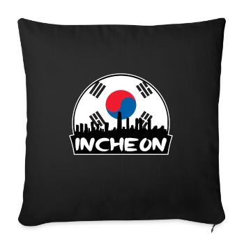 Incheon Corée du Sud Drapeau Skyline Silhouette Voyage - Housse de coussin décorative 45 x 45 cm - noir - Devant