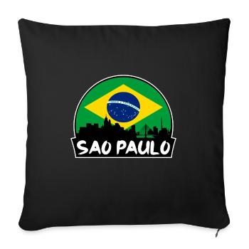 Sao Paulo Brésil Flag Skyline Silhouette Voyage - Housse de coussin décorative 45 x 45 cm - noir - Devant