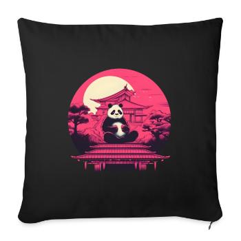 Synthwave eating Panda Japan Sunset - Sofa pillowcase 17,3'' x 17,3'' (45 x 45 cm) - black - Front