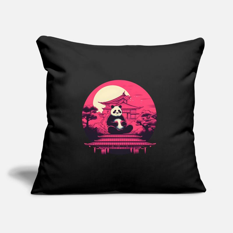 Synthwave mangeant Panda Japon Coucher de soleil Housse de coussin décorative 45 x 45 cm