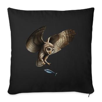 The fish-catching owl - Sofa pillowcase 17,3'' x 17,3'' (45 x 45 cm) - black - Front