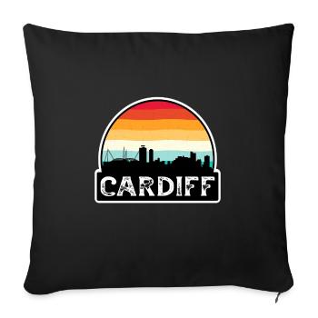 Cardiff Wales Flagge Skyline Reisesouvenir - Sofakissenbezug 45 x 45 cm - Schwarz - Vorne