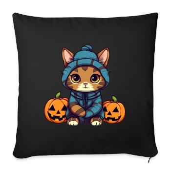 Cute Halloween cat and pumpkins - Sofa pillowcase 17,3'' x 17,3'' (45 x 45 cm) - black - Front