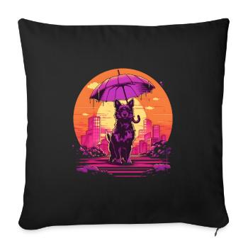 Synthwave japan dog with umbrella - Sofa pillowcase 17,3'' x 17,3'' (45 x 45 cm) - black - Front