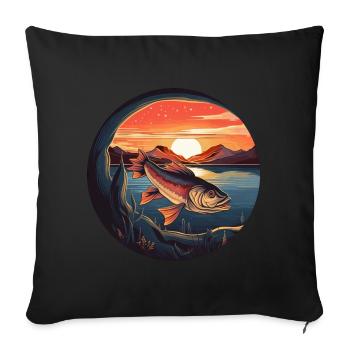 Truite au coucher du soleil - design du paradis des pêcheurs - Housse de coussin décorative 45 x 45 cm - noir - Devant