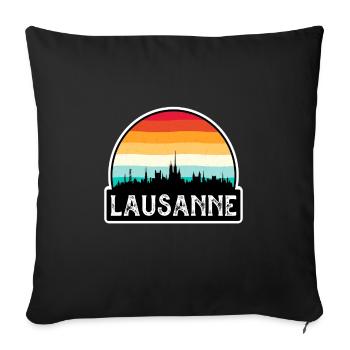 Lausanne Suisse Flag Skyline Souvenir de voyage - Housse de coussin décorative 45 x 45 cm - noir - Devant