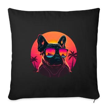 Synthwave french bulldog Sunset - Sofa pillowcase 17,3'' x 17,3'' (45 x 45 cm) - black - Front