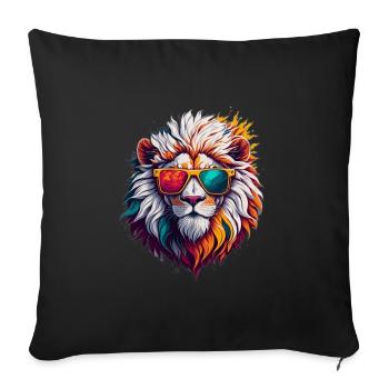Lion à lunettes de soleil néon - Housse de coussin décorative 45 x 45 cm - noir - Devant