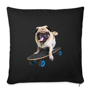 Mops auf Skateboard AICF 1 - Sofakissenbezug 45 x 45 cm - Schwarz - Vorne