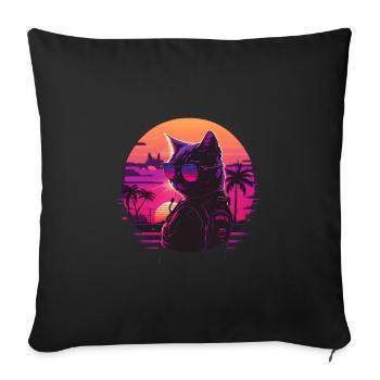 Synthwave cat sunset - Sofa pillowcase 17,3'' x 17,3'' (45 x 45 cm) - black - Front