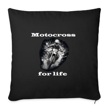 Motocross pour la vie blanc - Housse de coussin décorative 45 x 45 cm - noir - Devant