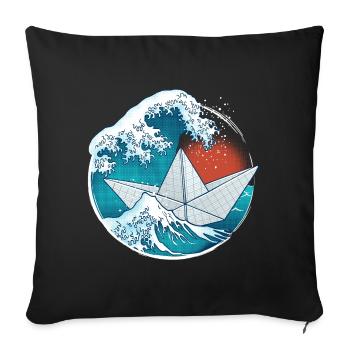 Bateau en papier origami - Housse de coussin décorative 45 x 45 cm - noir - Devant
