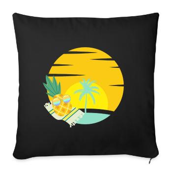 Ananas avec lunettes de soleil sur la plage - Housse de coussin décorative 45 x 45 cm - noir - Devant