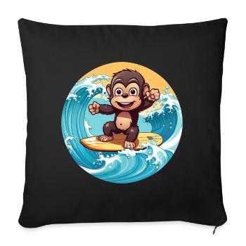Surfender Schimpanse, Sportliches Tierdesign - Sofakissenbezug 45 x 45 cm - Schwarz - Vorne