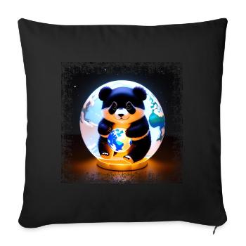 Panda on square grunge globe - Sofa pillowcase 17,3'' x 17,3'' (45 x 45 cm) - black - Front