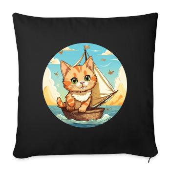 Sailing cat on sailboat, sunset tie - Sofa pillowcase 17,3'' x 17,3'' (45 x 45 cm) - black - Front