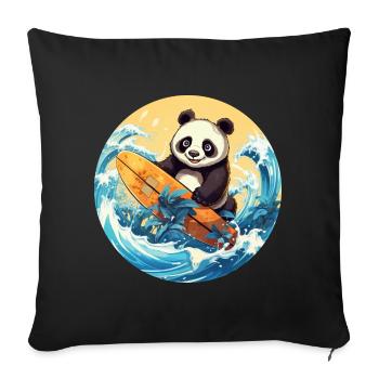 Surfing panda at sunset - Sofa pillowcase 17,3'' x 17,3'' (45 x 45 cm) - black - Front