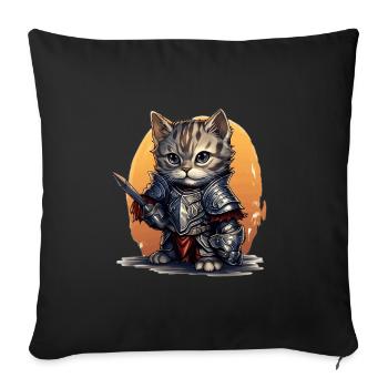 Cat in Knight Equipment with Sword, AI Gene - Sofa pillowcase 17,3'' x 17,3'' (45 x 45 cm) - black - Front