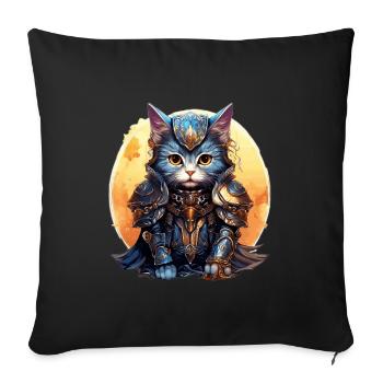 Cat in Knight Armor,Ai Gen - Sofa pillowcase 17,3'' x 17,3'' (45 x 45 cm) - black - Front