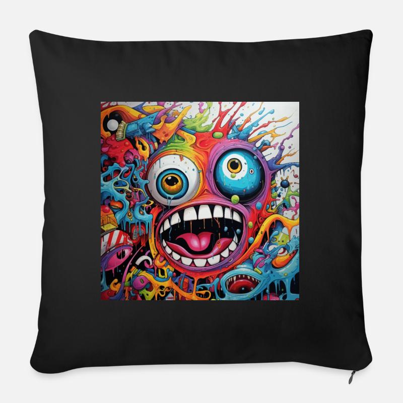 Monster Doodle 1 - Sofakissenbezug 45 x 45 cm - Schwarz