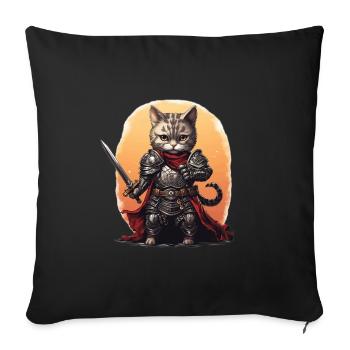 Cat in Knight Equipment with Longsword, AI Gen - Sofa pillowcase 17,3'' x 17,3'' (45 x 45 cm) - black - Front
