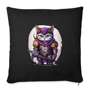 Cat in Knight Equipment with Longsword, AI Gen - Sofa pillowcase 17,3'' x 17,3'' (45 x 45 cm) - black - Front