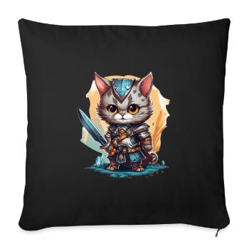 Cat in Knight Equipment with Longsword, AI Gen - Sofa pillowcase 17,3'' x 17,3'' (45 x 45 cm) - black - Front