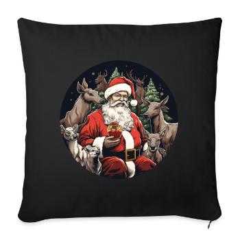 Père Noël au chevreuil et vin chaud - Housse de coussin décorative 45 x 45 cm - noir - Devant