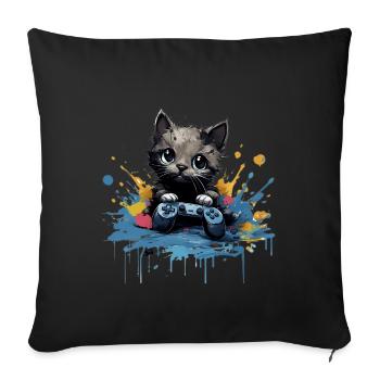 Cute cat gaming design - Sofa pillowcase 17,3'' x 17,3'' (45 x 45 cm) - black - Front