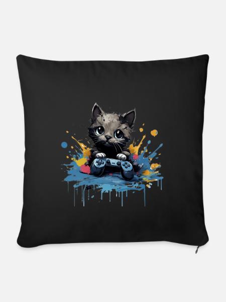 Niedliches Katzen-Gaming-Design - Sofakissenbezug 45 x 45 cm - Schwarz