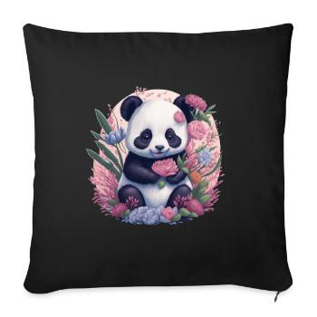Fleurs de panda - Housse de coussin décorative 45 x 45 cm - noir - Devant
