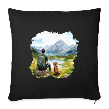 Mann mit Hund Wandern Outdoor Berge See - Sofakissenbezug 45 x 45 cm - Schwarz - Vorne