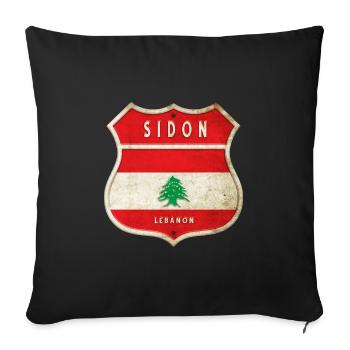 Sidon Lebanon coat of arms flags design - Sofa pillowcase 17,3'' x 17,3'' (45 x 45 cm) - black - Front