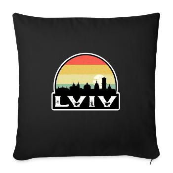Lviv Ukraine Flag Skyline Souvenir de voyage - Housse de coussin décorative 45 x 45 cm - noir - Devant