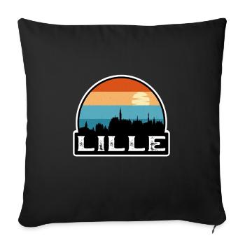 Lille France Flag Skyline Souvenir de voyage - Housse de coussin décorative 45 x 45 cm - noir - Devant