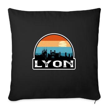 Lyon France Flag Skyline Souvenir de voyage - Housse de coussin décorative 45 x 45 cm - noir - Devant