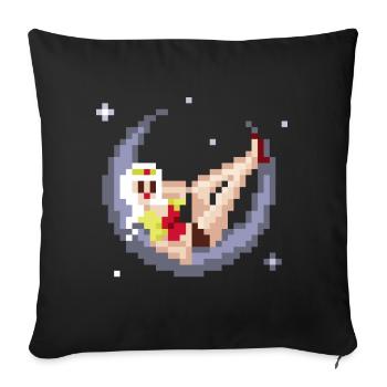 Pixel Pinup : Fille sur la Lune - Housse de coussin décorative 45 x 45 cm - noir - Devant