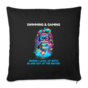 Swimming Swimmer Swim Underwater Gaming Video Game - Sofa pillowcase 17,3'' x 17,3'' (45 x 45 cm) - black - Front