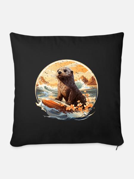 Seeotter auf Surfboard - Sofakissenbezug 45 x 45 cm - Schwarz