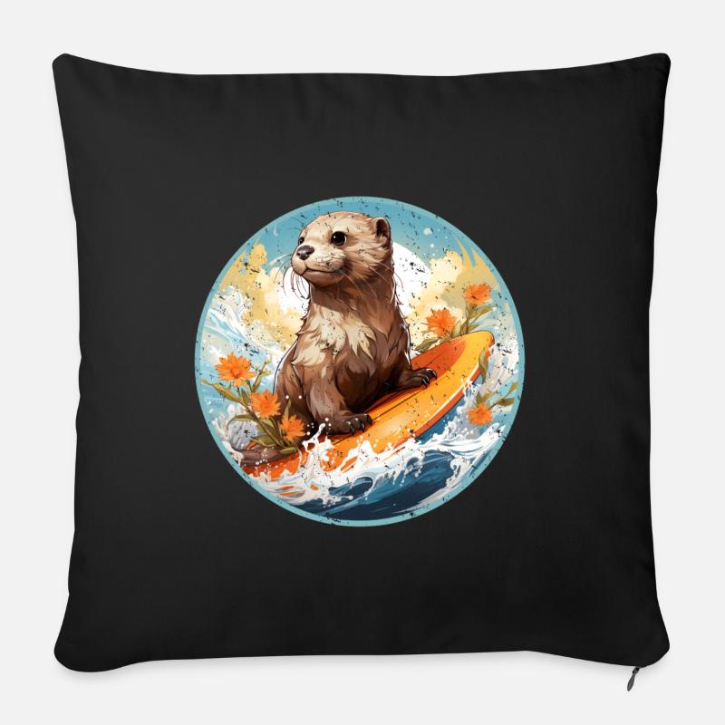 Seeotter auf Surfboard - Sofakissenbezug 45 x 45 cm - Schwarz