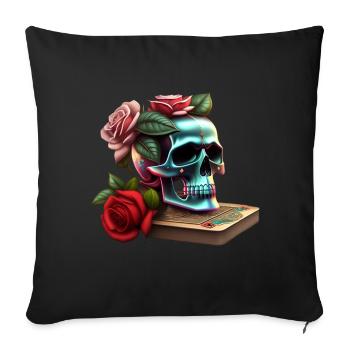 Skull with roses and playing cards - Sofa pillowcase 17,3'' x 17,3'' (45 x 45 cm) - black - Front