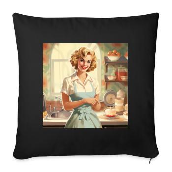 Vintage Hausfrau 50er Jahre - Retro Küche & Backen - Sofakissenbezug 45 x 45 cm - Schwarz - Vorne
