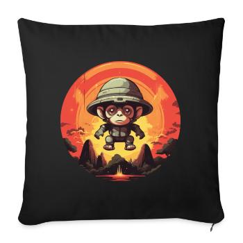 Un explorateur de singes rencontre un extraterrestre à - Housse de coussin décorative 45 x 45 cm - noir - Devant