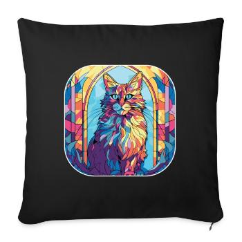 Aquarelle colorée de race de chat américain Bobtail - Housse de coussin décorative 45 x 45 cm - noir - Devant