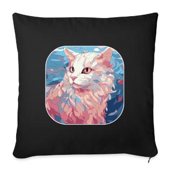 Buntes Aquarellglas der amerikanischen Curl-Katzenrasse - Sofakissenbezug 45 x 45 cm - Schwarz - Vorne