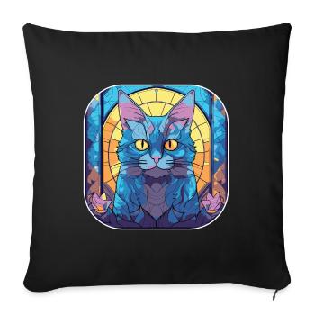 Colorful Chartreux Cat Breed Watercolor Painting - Sofa pillowcase 17,3'' x 17,3'' (45 x 45 cm) - black - Front