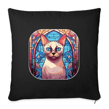 Peinture à l’aquarelle de race de chat tonkinois colorée - Housse de coussin décorative 45 x 45 cm - noir - Devant